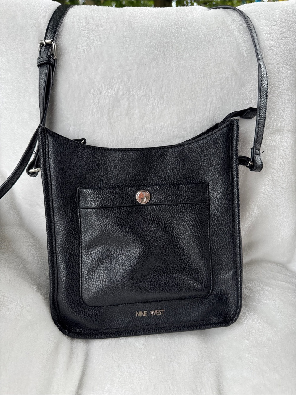 Nine West Black Pebbled Leather Crossbody with Front Pocket